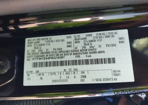 2023 Ford F-150 Xlt from USA, damaged, VIN 1FTFW1E84PKG19387